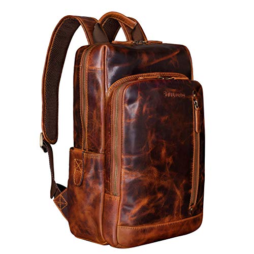 STILORD 'Johnson' Lederrucksack Herren Business Vintage Rucksack für 13,3 Zoll MacBook Laptoprucksack Moderner Daypack für Uni Arbeit Office Echt Leder, Farbe:Kara - Cognac von STILORD