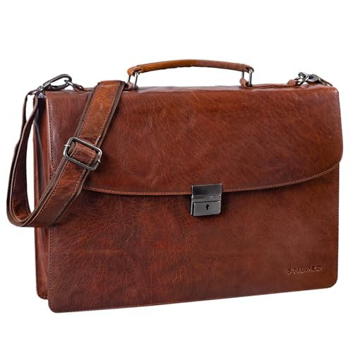 STILORD 'Jonathan' Elegante Aktentasche Klassische Büro Business Schultertasche groß 15,6 Zoll mit Schloss Rinds Leder, Farbe:Brandy - braun von STILORD