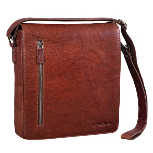 STILORD 'Jones' Herrentasche Leder Mittel-Groß Umhängetasche im Hochformat Messenger Bag im Vintage Design für 13,3 Zoll MacBook DIN A4 Echtleder, Farbe:Brandy - braun von STILORD