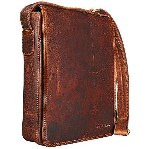 STILORD 'Joris' Umhängetasche Leder mittelgroß Vintage Messenger Bag für 10,1 Zoll Tablets für iPad Schultertasche Herren Damen Rindsleder, Farbe:Kara - Cognac von STILORD