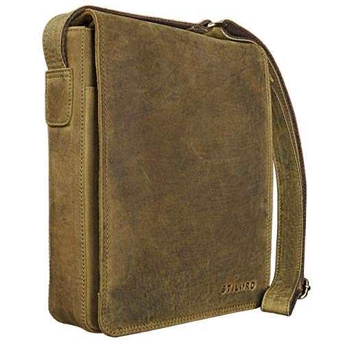 STILORD 'Joris' Umhängetasche Leder mittelgroß Vintage Messenger Bag für 10,1 Zoll Tablets für iPad Schultertasche Herren Damen Rindsleder, Farbe:mittel - braun von STILORD