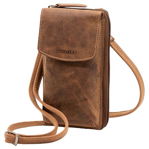 STILORD 'Jule' Leder Handytasche mit Geldbörse zum Umhängen Damen Geldbeutel mit Handyfach RFID Schutz Handytasche zum Umhängen Frauen Handy Portemonnaie Tasche Echt-Leder groß, Farbe:bergamo - braun von STILORD