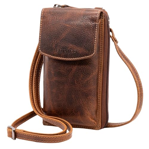 STILORD 'Jule' Leder Handytasche mit Geldbörse zum Umhängen Damen Geldbeutel mit Handyfach RFID Schutz Handytasche zum Umhängen Frauen Handy Portemonnaie Tasche Echt-Leder groß, Farbe:luino - braun von STILORD