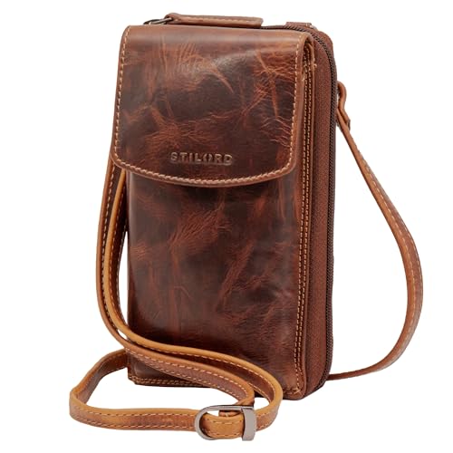 STILORD 'Jule' Leder Handytasche mit Geldbörse zum Umhängen Damen Geldbeutel mit Handyfach RFID Schutz Handytasche zum Umhängen Frauen Handy Portemonnaie Tasche Echt-Leder groß, Farbe:salerno - braun von STILORD