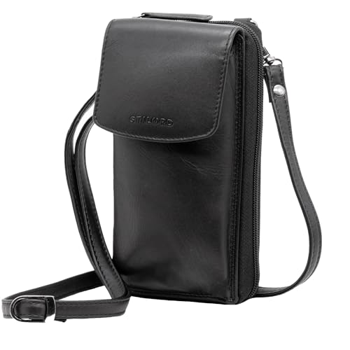 STILORD 'Jule' Leder Handytasche mit Geldbörse zum Umhängen Damen Geldbeutel mit Handyfach RFID Schutz Handytasche zum Umhängen Frauen Handy Portemonnaie Tasche Echt-Leder groß, Farbe:schwarz von STILORD