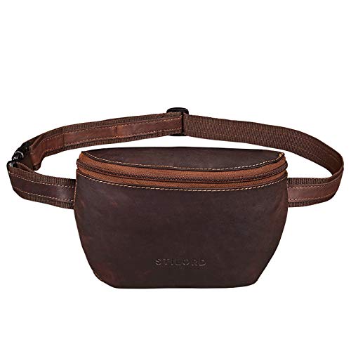 STILORD 'Jules' Gürteltasche Leder klein Vintage Bauchtasche Reisetasche für Herren Damen Hüfttasche für Party Festival Konzert und Handy, Farbe:Cognac - Dunkelbraun von STILORD