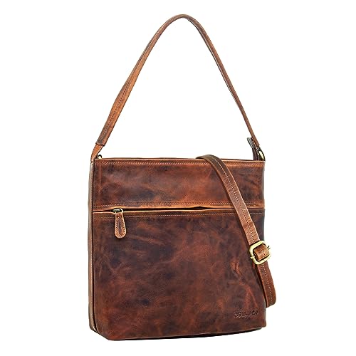 STILORD 'Julie' Lederhandtasche Damen Echtleder Vintage Handtasche Shopper Damenhandtasche Ledertasche Freizeittasche Echtleder, Farbe:Prestige - braun von STILORD