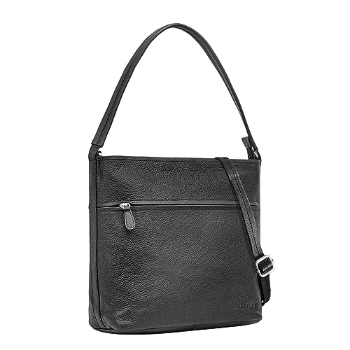 STILORD 'Julie' Lederhandtasche Damen Echtleder Vintage Handtasche Shopper Damenhandtasche Ledertasche Freizeittasche Echtleder, Farbe:schwarz von STILORD