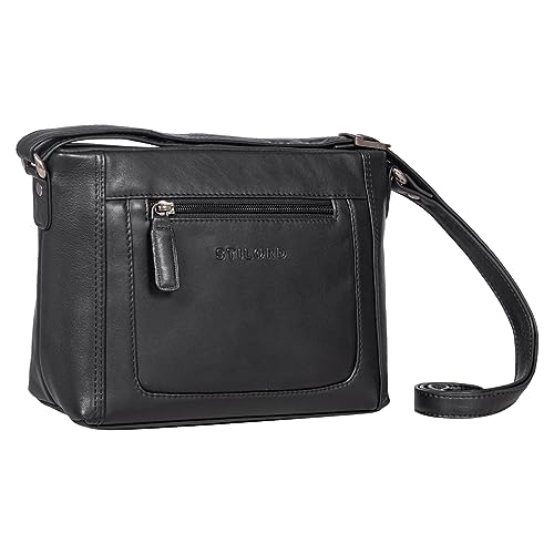 STILORD 'Julina' Damen Handtasche zum Umhängen schwarz Echtleder mittelgroß für Shopping Freizeit, Party und City Vintage ideal als Leder-Tasche Umhängetasche und Alltagshandtasche von STILORD
