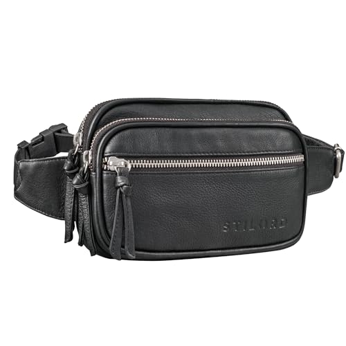 STILORD 'Juno' 2-in-1 Crossbody Bag Damen Leder Große Bauchtasche Damen Leder - Handy Gürteltasche - Echtleder Umhängetasche breiter Gurt Hüfttasche Brusttasche Crossbag, Farbe:alfa - schwarz von STILORD