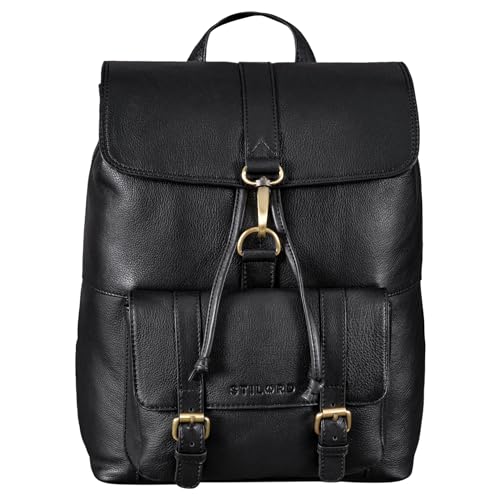 STILORD 'Kacey' Daypack Damen Leder Vintage Lederrucksack für 13.3 Zoll Laptops DIN A4 Kleiner Unirucksack Cityrucksack Elegant Damenrucksack Echtleder, Farbe:schwarz von STILORD