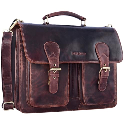 STILORD 'Karl' Aktentasche Herren Lehrertasche Bürotasche Laptoptasche Umhängetasche XL Businesstasche Vintage groß aus echtem Leder, Farbe:kara - braun von STILORD