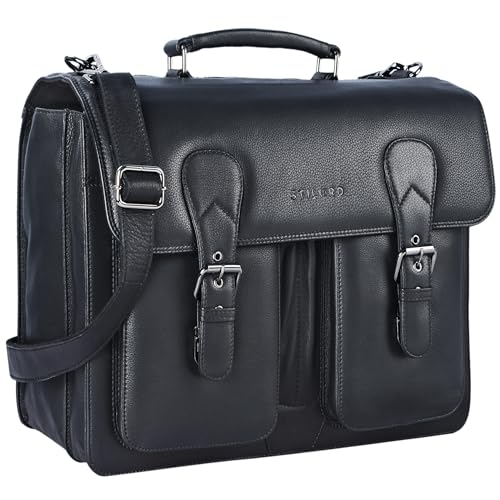 STILORD 'Karl' Aktentasche Herren Lehrertasche Bürotasche Laptoptasche Umhängetasche XL Businesstasche Vintage groß aus echtem Leder, Farbe:schwarz von STILORD