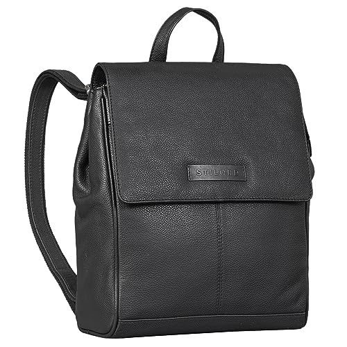 STILORD 'Karla' Eleganter Rucksack Leder Damen Klein Cityrucksack Moderner Tagesrucksack Damen für Büro Freizeit Backpack Vintage Echtleder, Farbe:schwarz von STILORD