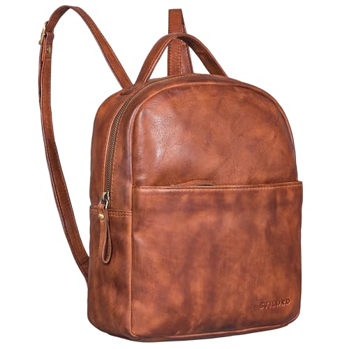 STILORD 'Kayla' Damen Rucksack Leder Elegant Lederrucksack Rucksackhandtasche für iPad 12,9 Zoll Vintage Daypack Handtasche City Ausgehen Shopping Echtleder, Farbe:brandy - cognac von STILORD