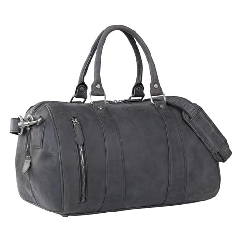 STILORD 'Keanu' Leder Weekender Herren kleine Vintage Reisetasche zum Umhängen Handgepäck Reisegepäck in Kabinengröße echtes Rindsleder, Farbe:Carbon - grau von STILORD