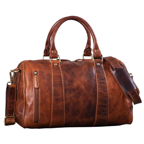 STILORD 'Keanu' Leder Weekender Herren kleine Vintage Reisetasche zum Umhängen Handgepäck Reisegepäck in Kabinengröße echtes Rindsleder von STILORD