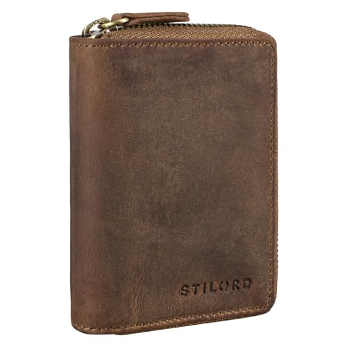 STILORD 'Kelsie' 3-in-1 Leder Schlüsseltasche Mini Geldbörse und Karten-Etui Vintage Schlüsseletui mit Kartenfach und Geldfach Echtleder, Farbe:mittel - braun von STILORD