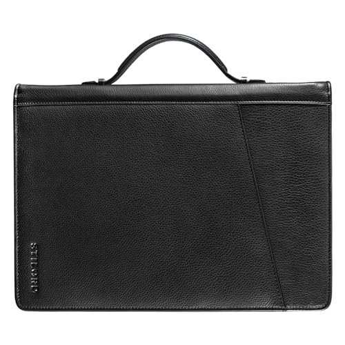 STILORD 'Kelton' Businessmappe Leder Schreibmappe Aktenmappe DIN A4 Dokumentenmappe für MacBook und iPad Ledermappe Vintage Konferenzmappe mit Griff, Farbe:schwarz von STILORD