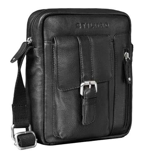 STILORD 'Kendrick' Herren Umhängetasche Leder klein Herrentasche Schultertasche Crossbag Männer 8,4 Zoll Messenger Bag DIN A5 Echtes Vintage Leder, Farbe:schwarz von STILORD