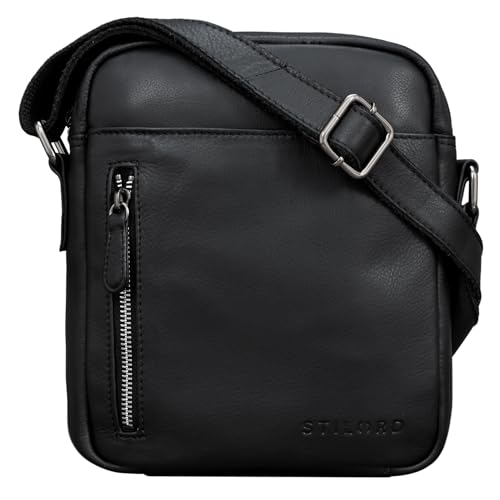 STILORD 'Kennedy' Kleine Umhängetasche Echtleder Vintage Messenger Bag Ledertasche für 8,4 Zoll Tablet Tasche Moderne Schultertasche aus Leder, Farbe:schwarz von STILORD