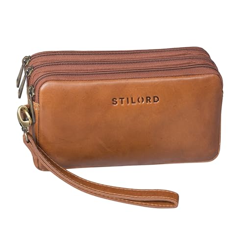 STILORD 'Kenneth' Handgelenktasche Herren Echtleder Dunkel-Braun mit Handgelenk-Schlaufe ideal als Männerhandtasche Reiseorganizer Unterarmtasche und Kuturbeutel - Handtasche Männer Leder von STILORD