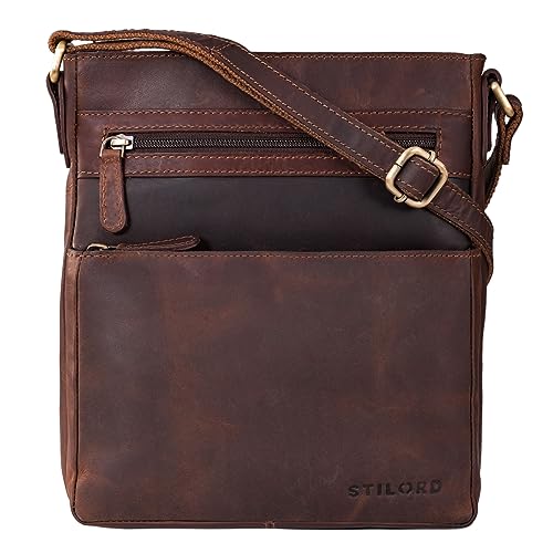 STILORD 'Kian' Umhängetasche Herren Klein Leder Vintage Schultertasche für Männer Messenger Bag mit vielen Fächern Herrentasche zum Umhängen aus Echtleder, Farbe:Cognac - Dunkelbraun von STILORD