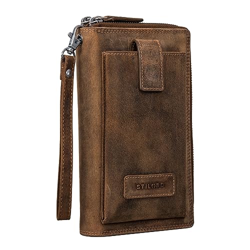 STILORD 'Kieran' Reisebrieftasche Leder Reise-Geldbörse mit Handyfach Handgelenktasche viele Fächer XL-Brieftasche RFID-Blocker Echtleder Vintage, Farbe:Bergamo - braun von STILORD