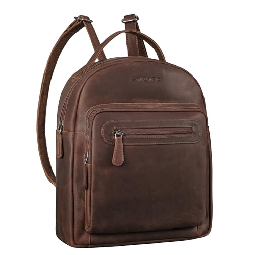 STILORD 'Kima' Vintage Rucksack Damen klein Leder Cityrucksack Frau Rucksack-Handtasche Mini Tagesrucksack Daypack Damenrucksack Echtleder, Farbe:sapelli - braun von STILORD