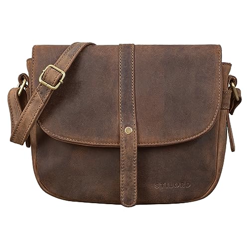 STILORD 'Kira' Umhängetasche Frauen Leder Vintage kleine Handtasche zum Ausgehen klassische Abendtasche Partytasche Freizeittasche Echtleder, Farbe:calais - braun von STILORD