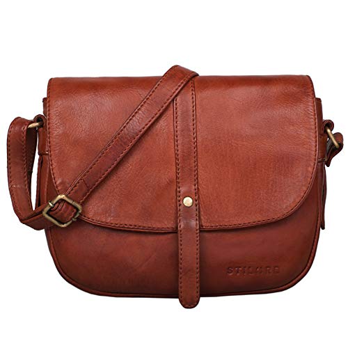 STILORD 'Kira' Umhängetasche Frauen Leder Vintage kleine Handtasche zum Ausgehen klassische Abendtasche Partytasche Freizeittasche Echtleder, Farbe:cognac - used von STILORD