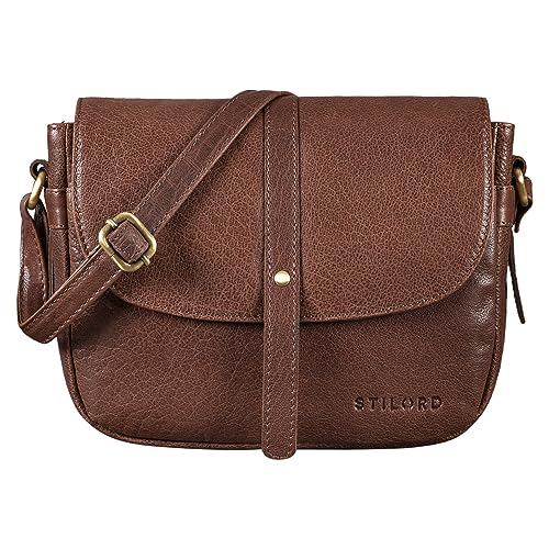 STILORD 'Kira' Umhängetasche Frauen Leder Vintage kleine Handtasche zum Ausgehen klassische Abendtasche Partytasche Freizeittasche Echtleder, Farbe:maraska - dunkelbraun von STILORD