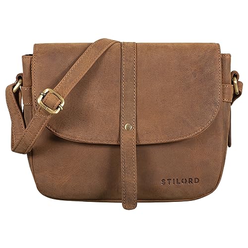 STILORD 'Kira' Umhängetasche Frauen Leder Vintage kleine Handtasche zum Ausgehen klassische Abendtasche Partytasche Freizeittasche Echtleder, Farbe:tan - dunkelbraun von STILORD