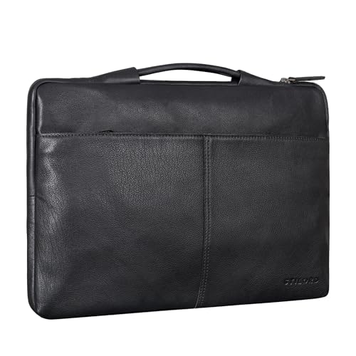 STILORD 'Kit' 15.6 Zoll Laptop Tasche Leder Notebook Tasche Herren für Arbeit Reisen Business Schmale Laptophülle aus Echtleder Premium Laptoptasche, Farbe:schwarz von STILORD