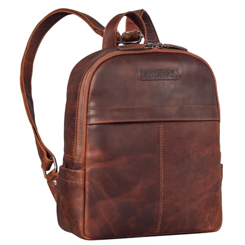 STILORD 'Klara' Raffinierter Rucksack Damen Leder Klein Elegant Lederrucksack Rucksackhandtasche Vintage Daypack Handtasche Cityrucksack Echtleder, Farbe:ambra - coganc von STILORD