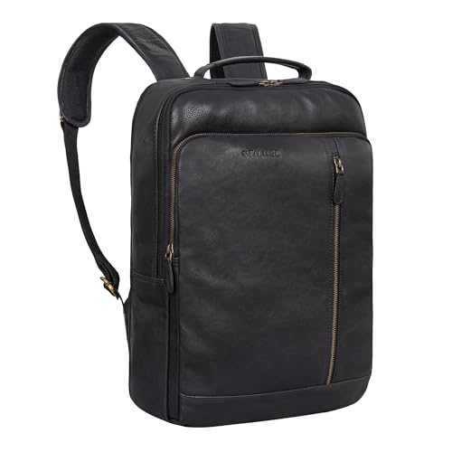 STILORD 'Konrad' Leder Business Rucksack Herren und Damen Arbeitsrucksack elegant Notebookrucksack 15,6 Zoll Echtleder Schulterrucksack Unirucksack, Farbe:schwarz von STILORD