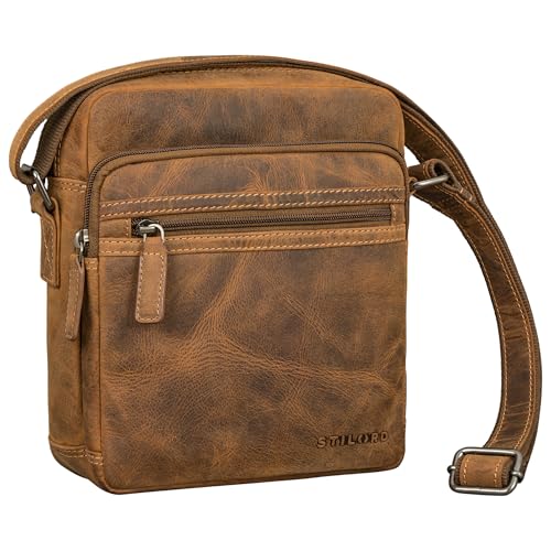 STILORD 'Kony' Vintage Umhängetasche Herren Leder - Robuste Männerhandtasche - Herrentasche zum Umhängen Schulter-Tasche Men - Crossbody Messenger Bag Klein aus Echtleder, Farbe:bergamo - braun von STILORD