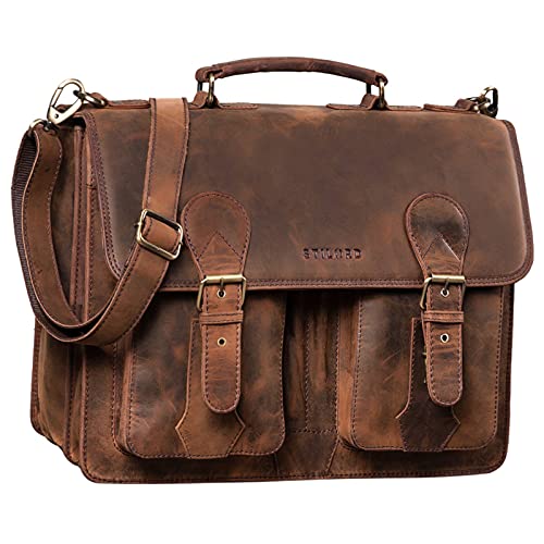 STILORD 'Kronos' Aktentasche Leder Herren Lehrertasche Leder-Tasche Büro Business groß Arbeitstasche Umhängetasche Vintage Echtleder aufsteckbar, Farbe:sepia - braun von STILORD