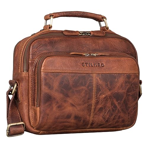 STILORD 'Kuno' Umhängetasche Herren Leder klein cognac ideal als Kameratasche Männer Businesstasche Vintage Messenger Bag Echtleder und Schultertasche Reporter Ledertasche von STILORD