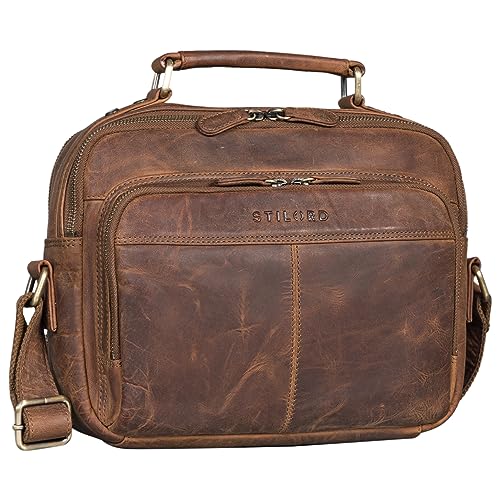 STILORD 'Kuno' Umhängetasche Herren Leder klein Kameratasche Männer Businesstasche Vintage Messenger Bag Echtleder Schultertasche, Farbe:mittel - braun von STILORD