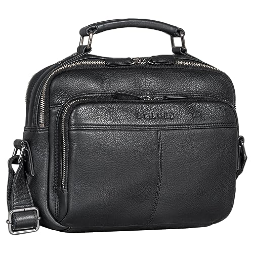 STILORD 'Kuno' Umhängetasche Herren Leder klein Kameratasche Männer Businesstasche Vintage Messenger Bag Echtleder Schultertasche, Farbe:schwarz von STILORD