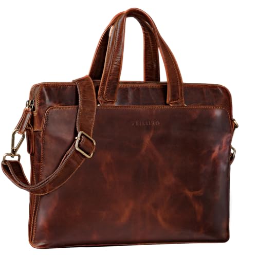 STILORD 'Kylie' Business Ledertasche Damen 13,3 Zoll Laptoptasche Vintage Aktentasche Umhängetasche Handtasche für Büro Arbeit Echt Leder, Farbe:Kara - Cognac von STILORD