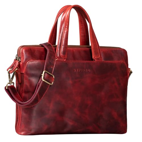 STILORD 'Kylie' Business Ledertasche Damen 13,3 Zoll Laptoptasche Vintage Aktentasche Umhängetasche Handtasche für Büro Arbeit Echt Leder, Farbe:kara - rot von STILORD