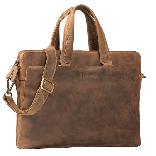 STILORD 'Kylie' Business Ledertasche Damen 13,3 Zoll Laptoptasche Vintage Aktentasche Umhängetasche Handtasche für Büro Arbeit Echt Leder, Farbe:mittel - braun von STILORD