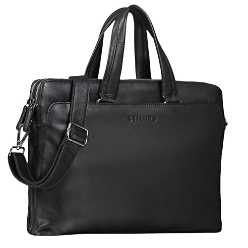 STILORD 'Kylie' Business Ledertasche Damen 13,3 Zoll Laptoptasche Vintage Aktentasche Umhängetasche Handtasche für Büro Arbeit Echt Leder, Farbe:schwarz von STILORD