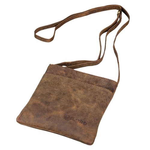 STILORD 'Lana' kleine Umhängetasche Damen 16 x 18 x 2 cm Ausgehtasche Schultertasche Handtasche echtes Büffel Leder Vintage Design Größe S, Farbe:colorado - braun von STILORD