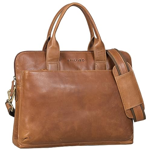 STILORD 'Lancelot' Laptoptasche 13 Zoll Leder Herren und Damen Arbeitstasche Echtleder Aktentasche zum Umhängen Ledertasche aufsteckbar, Farbe:Mocca - Dunkelbraun von STILORD