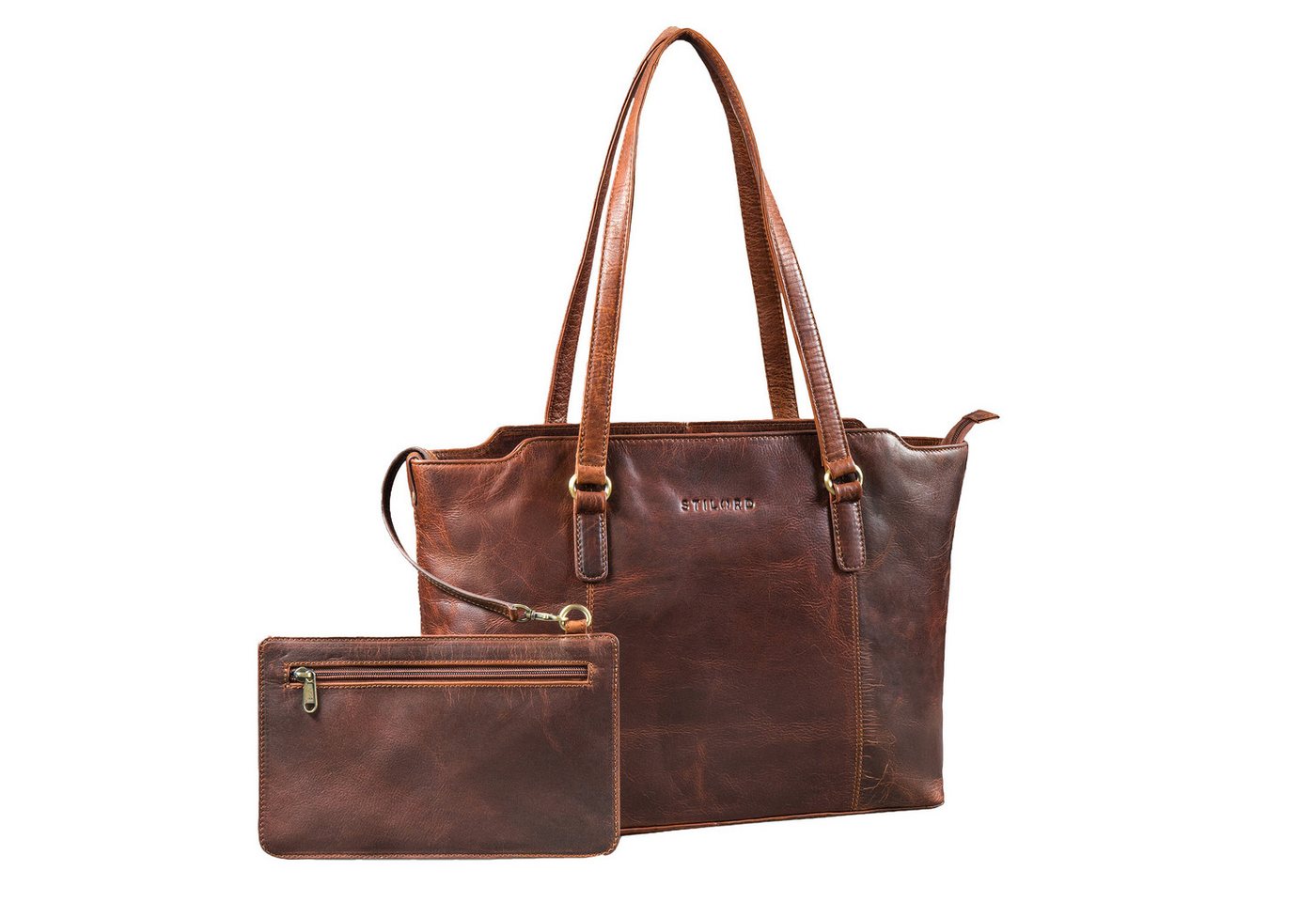 STILORD Laptoptasche "Livia" Leder Shopper Tasche Damen Groß 2-teiliges Set mit Clutch von STILORD