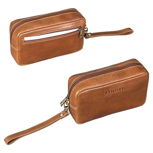 STILORD 'Larkin' Herren Hand-Gelenk-Tasche Echtleder klein braun Glattleder - Organizer Handtasche Pochette Reisegeldbeutel Männer-Handtasche mit Hand-Schlaufe Ledertasche von STILORD