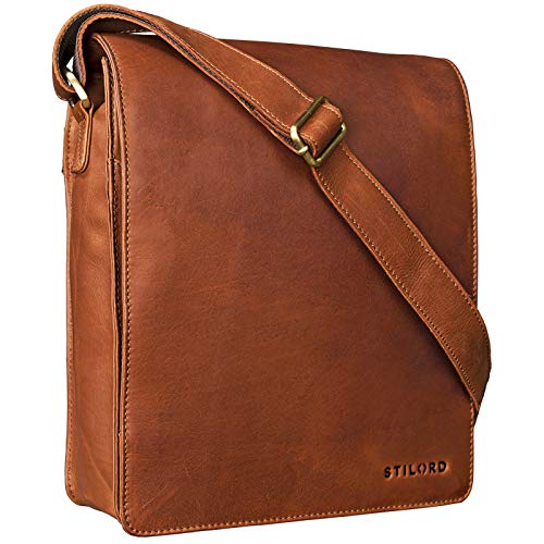 STILORD 'Lars' Vintage Umhängetasche Leder Herren für 13,3 Zoll Tablet MacBooks und iPad Schultertasche Herrentasche Messenger Bag Echtleder, Farbe:cognac - braun von STILORD